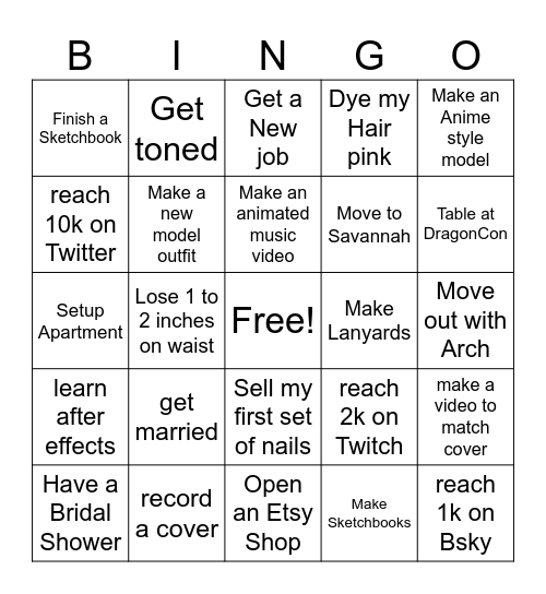 New Years Resolution Bingo Card