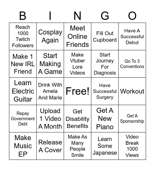 My 2025 Goals Bingo Card