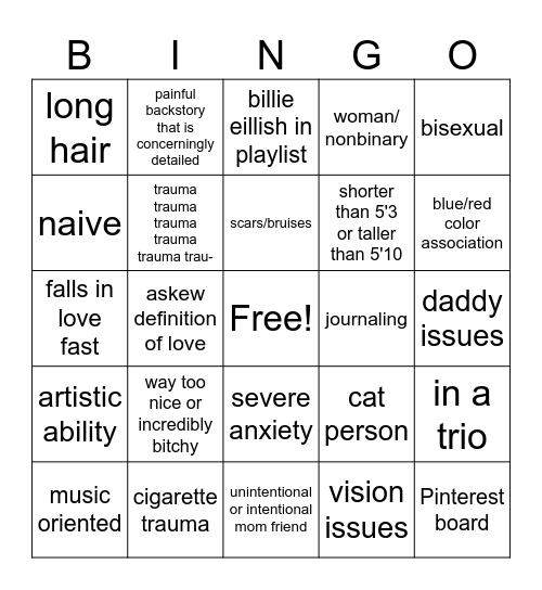 ryon oc bingo Card