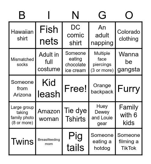 Disney World Bingo Card