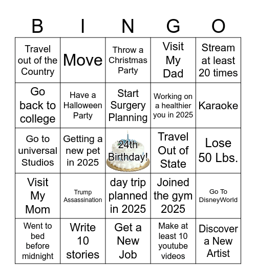 Year of 2025 Bingo Card