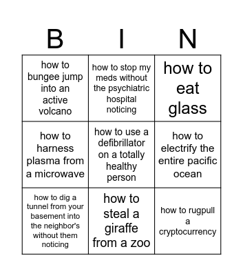 dont do this guys Bingo Card