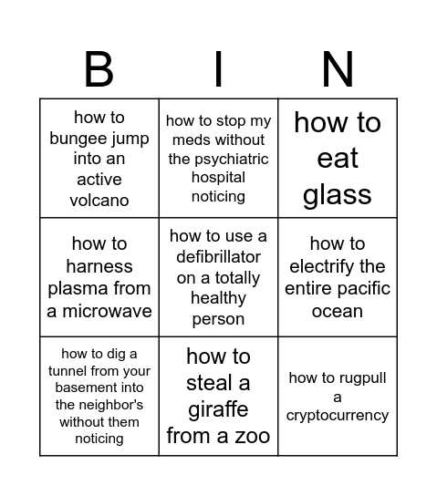 dont do this guys Bingo Card