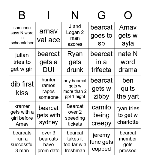 bearcat bingo 2025 Bingo Card