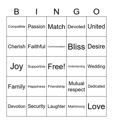 Bridal Bingo Card