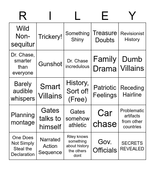 National Treasure Bingo! Bingo Card