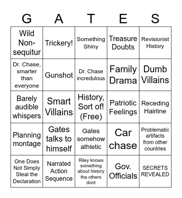 National Treasure Bingo! Bingo Card