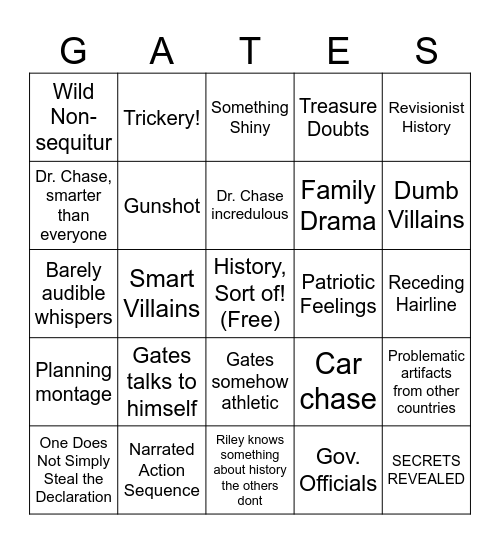 National Treasure Bingo! Bingo Card