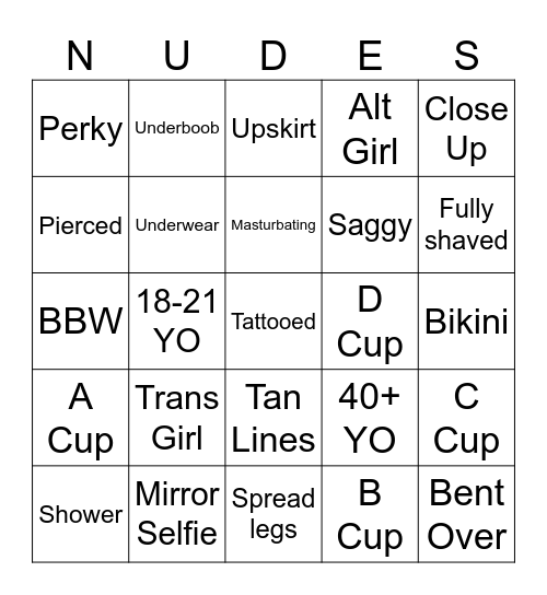 Nude Bingo Card