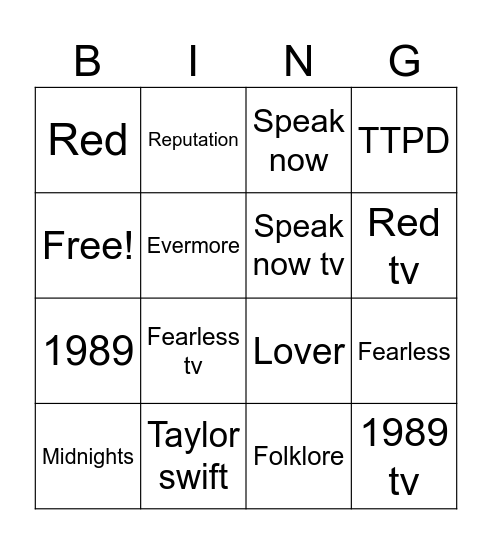 Album bingo Card