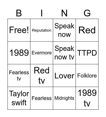 Album bingo Card