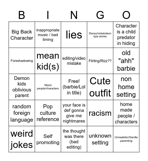barbie videos bingo Card