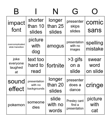 2024 Slide Night Bingo Card