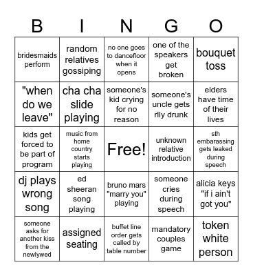 WEDDING BINGOOOO Bingo Card
