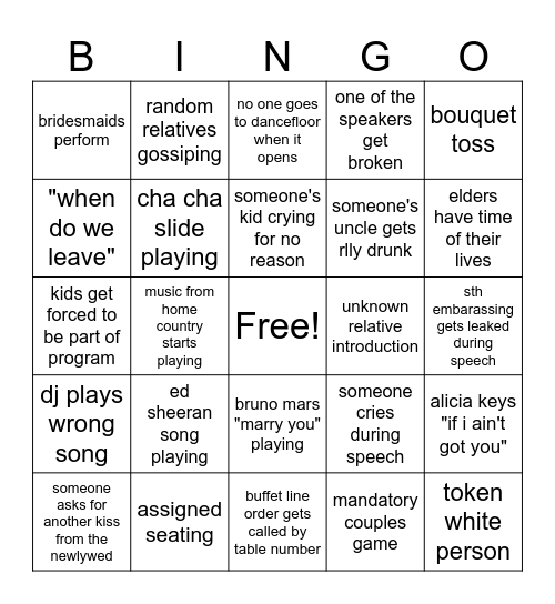 WEDDING BINGOOOO Bingo Card