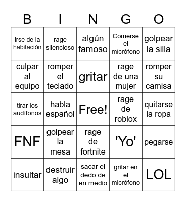 rage Bingo Card