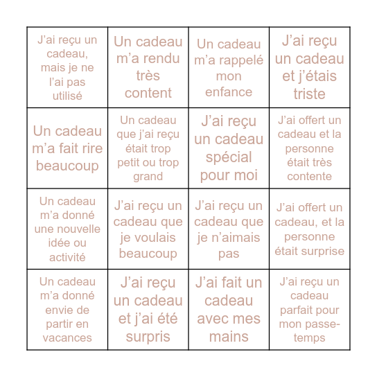 Bingo Cadeaux Bingo Card