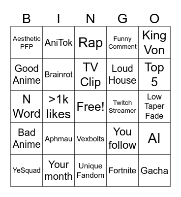 TikTok Bingo Card