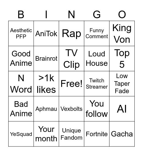 TikTok Bingo Card