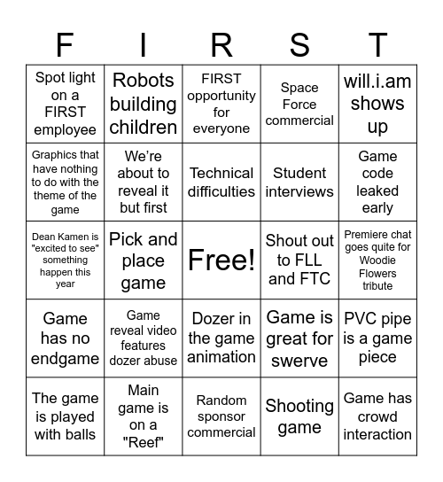 Reefscape Kickoff Bingo Card