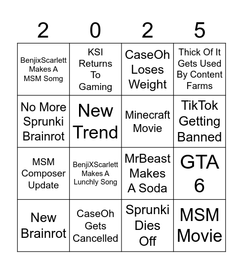 2025 Bingo Card