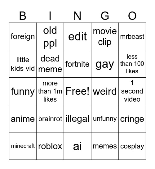 yt shorts kms Bingo Card