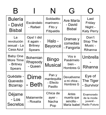 Bingo Musical Bingo Card