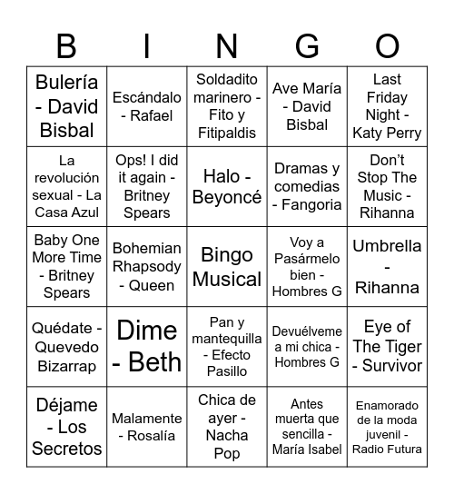 Bingo Musical Bingo Card