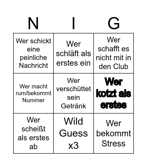 NIG Bingo Card