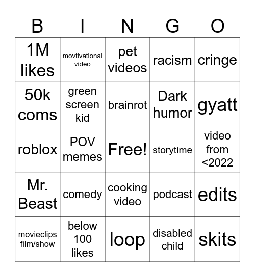 YT Bingo Card