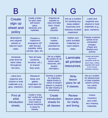 Class Planning Bingo Card