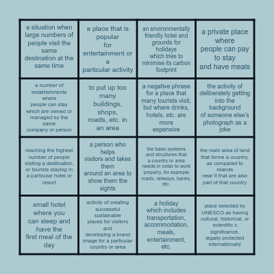 Tourism and Hospitality Bingo Card