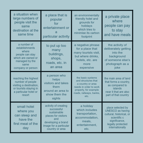 Tourism and Hospitality Bingo Card