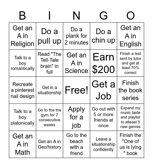 Resolutions for semester 1 year 10 Bingo Card