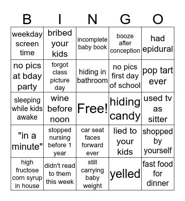 Mom Guilt Bingo Card