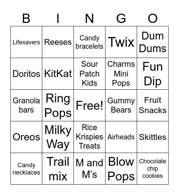 Candy and Treats Bingo Card