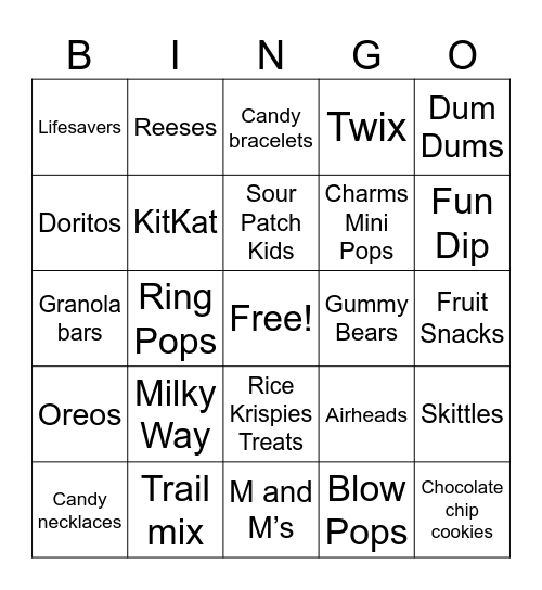 Candy and Treats Bingo Card
