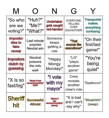 Mongy Monday Bingo (improved) Bingo Card