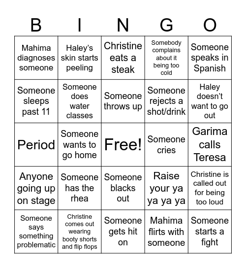 Roasting Hoes Bingo Card