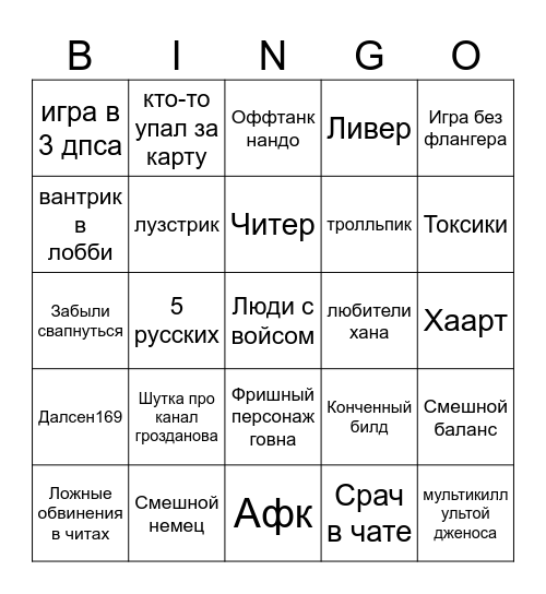 Паладинс бинго гол эдишн Bingo Card