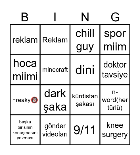 Günlük BİNGO CHALLANGE Bingo Card