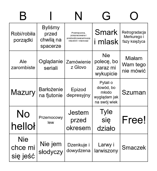 Szuszowe Bingo Card
