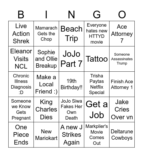 Eleanor 2025 Bingo Card