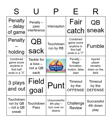 Supoer Bowl Bingo Card