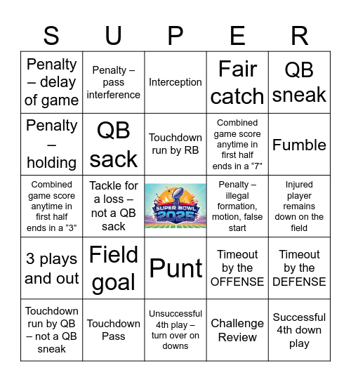 Super Bowl Bingo Card