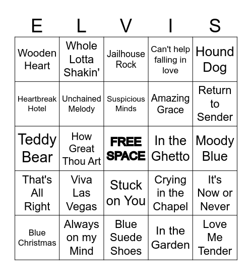 ELVIS MUSIC BINGO Card