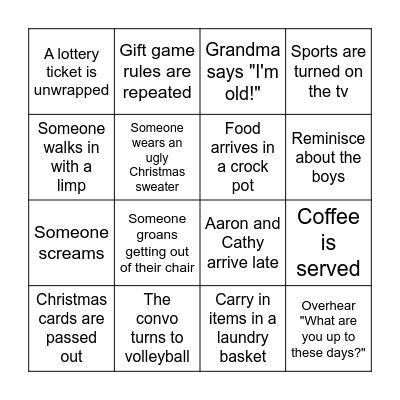 WINTERS FAMILY BINGO Card
