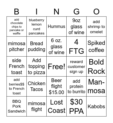 Baker's Crust Brunch Bingo Card