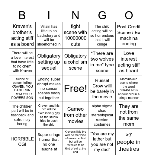 Kraven BINGO Card