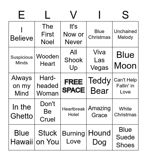 ELVIS MUSIC BINGO Card